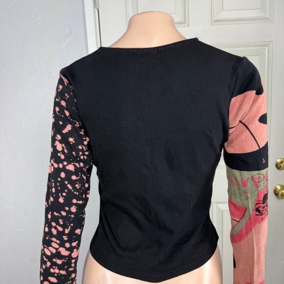 Vintage y2K Top M Shirt Knit Louise FD Long sleeve Cotton Dyed Print Baby Z3-26 - Picture 5 of 7